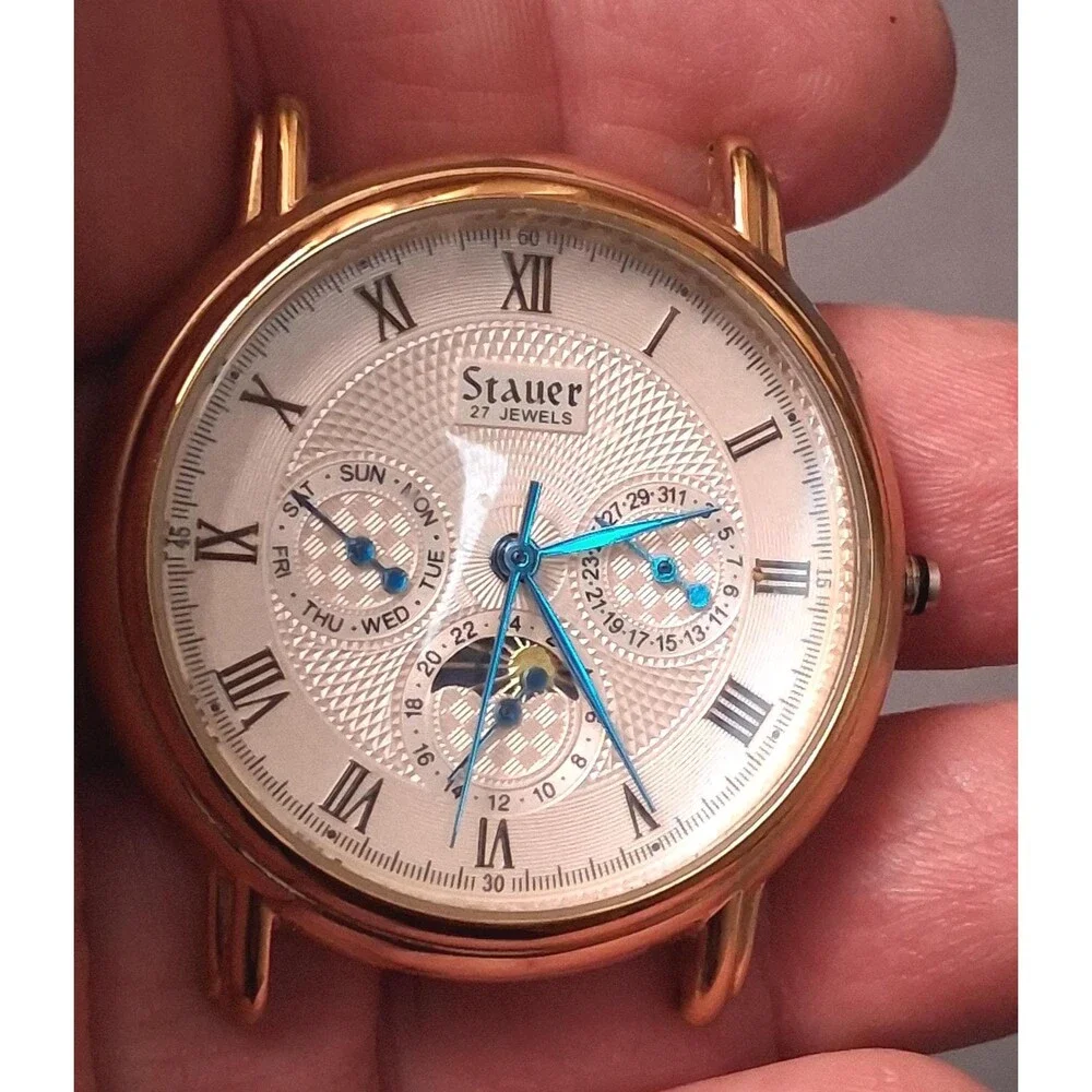 Vintage Stauer Automatic Calendar Watch Mens Visible Back